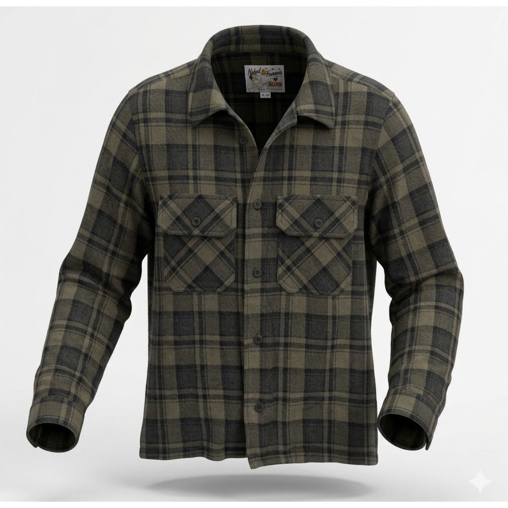 Naked Famous Mens XL Plaid Flannel WorkShirt Japanese Heavyweight Brushed Cotton